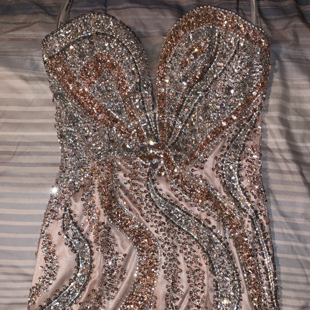 Champagne beaded prom dress